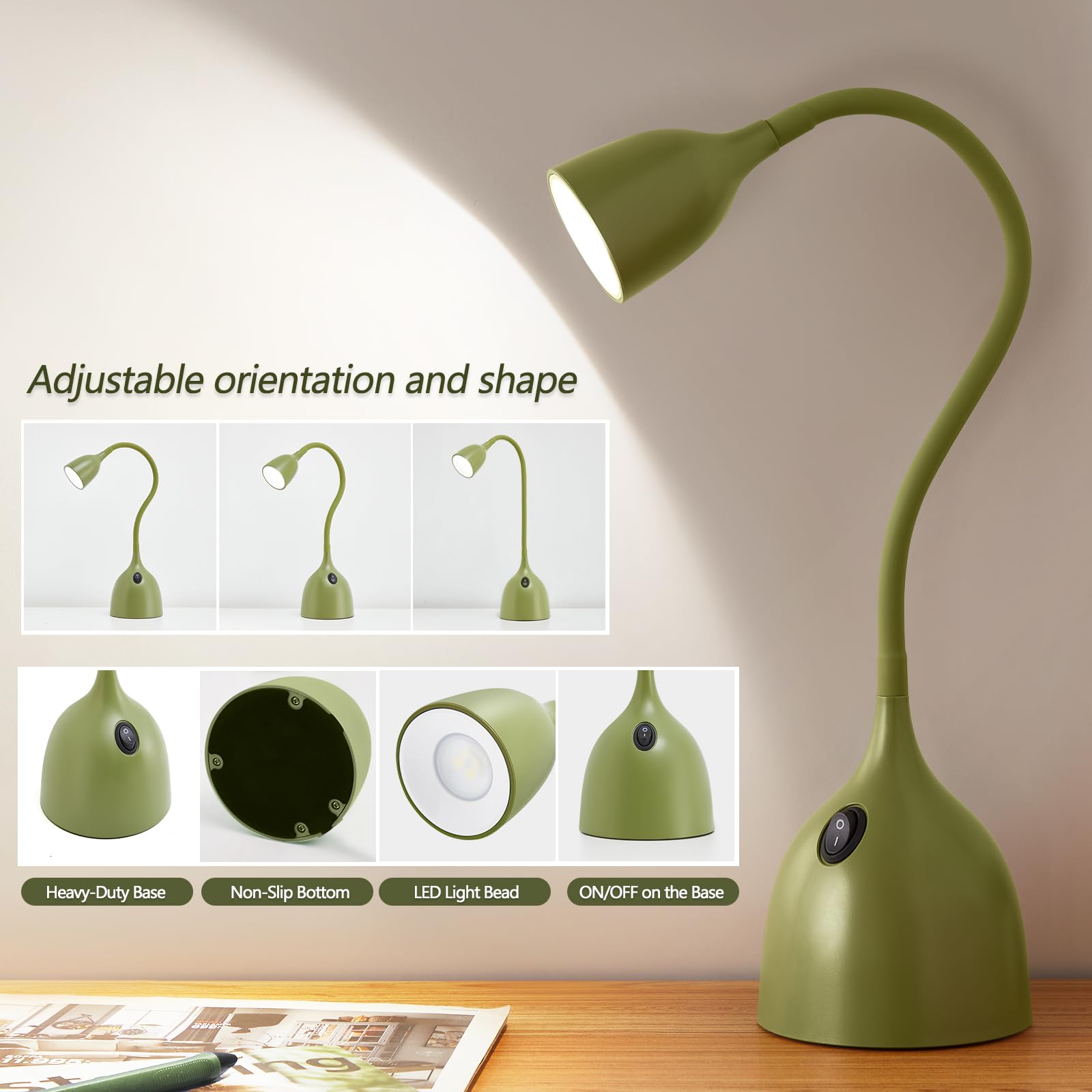 EJIAXIN Gooseneck Desk Lamp 360° LED Flexible Reading Light Small Desk Lamps for Small Spaces Home Office Bedroom College Dorm Desk Bookshelf Nightstand Table Lamp (Purple)