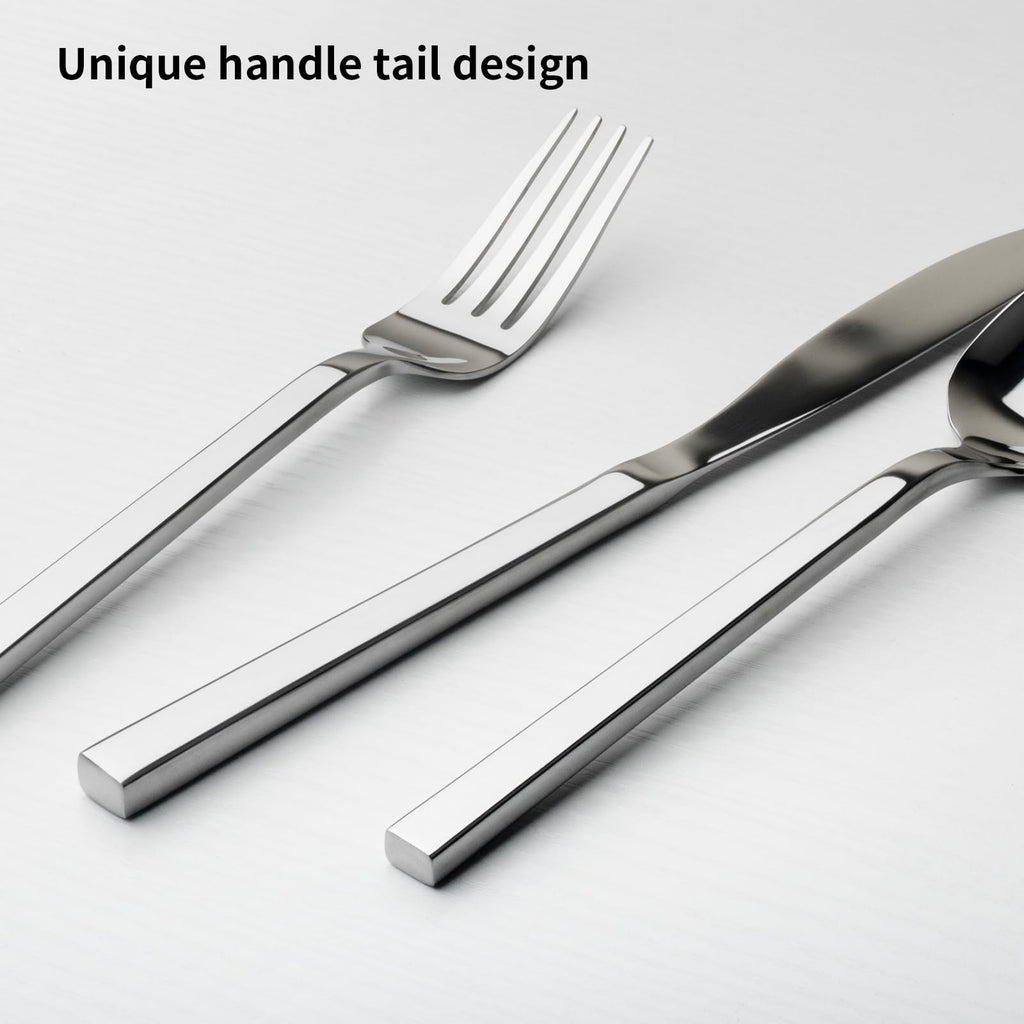 Alata Cube Black 20-Piece Forged Silverware Set Stainless Steel Flatware Set,Service for 4,Matte Satin Polished Cutlery Set,Dishwasher Safe