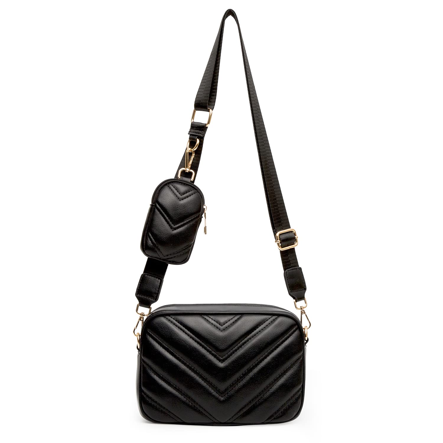 Herald Chevron Quilted Small Crossbody Bag with Coin Purse Pouch, Women Square Camera Side Shoulder 2 Size Handbags | Chevron