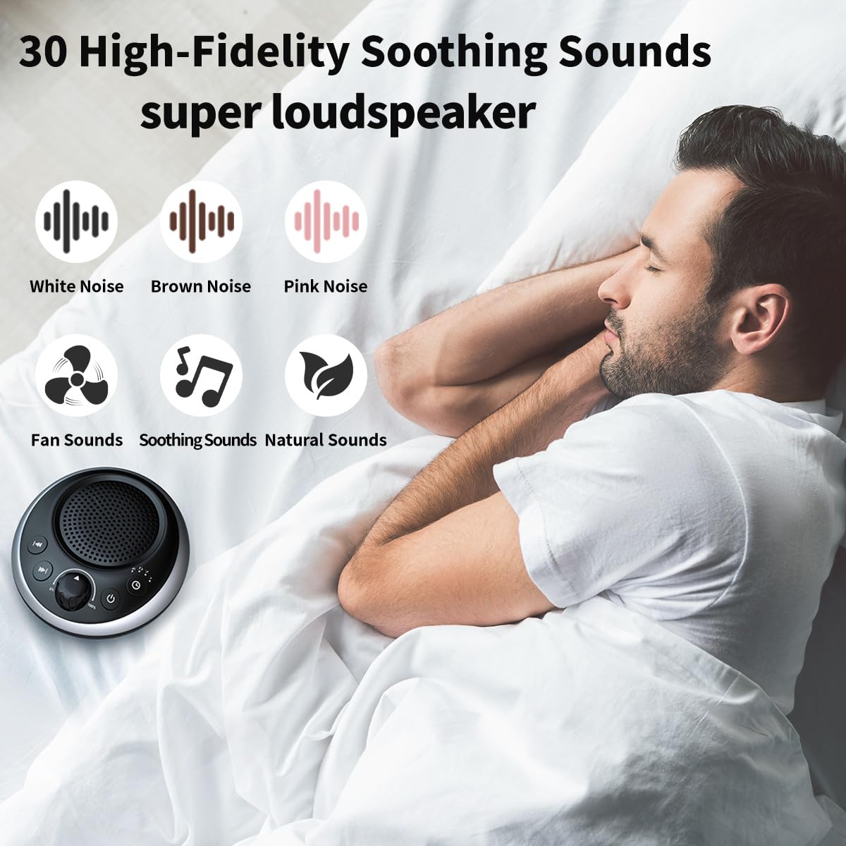 Brown Noise Sound Machine White Noise Machine Nonstop 30 Soothing Sounds Sound Therapy for Baby Kids Adults Sleep Machine 36-Level Vol Auto-Off Timer Memory Function for Home Travel Office
