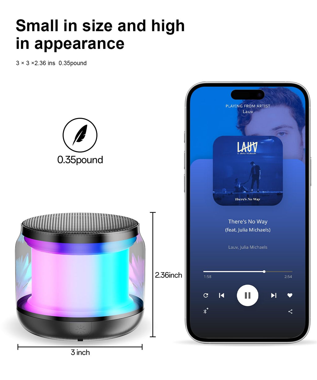 Mini Portable Bluetooth Speaker, TWS Pairing Bass LED Lights, Rechargeable | Long Playtime, Stereo Sound, BT 5.3, Home & Outdoor, AUX Input, TF Card, Lanyard, Christmas Birthday Gifts for Men Women Kids