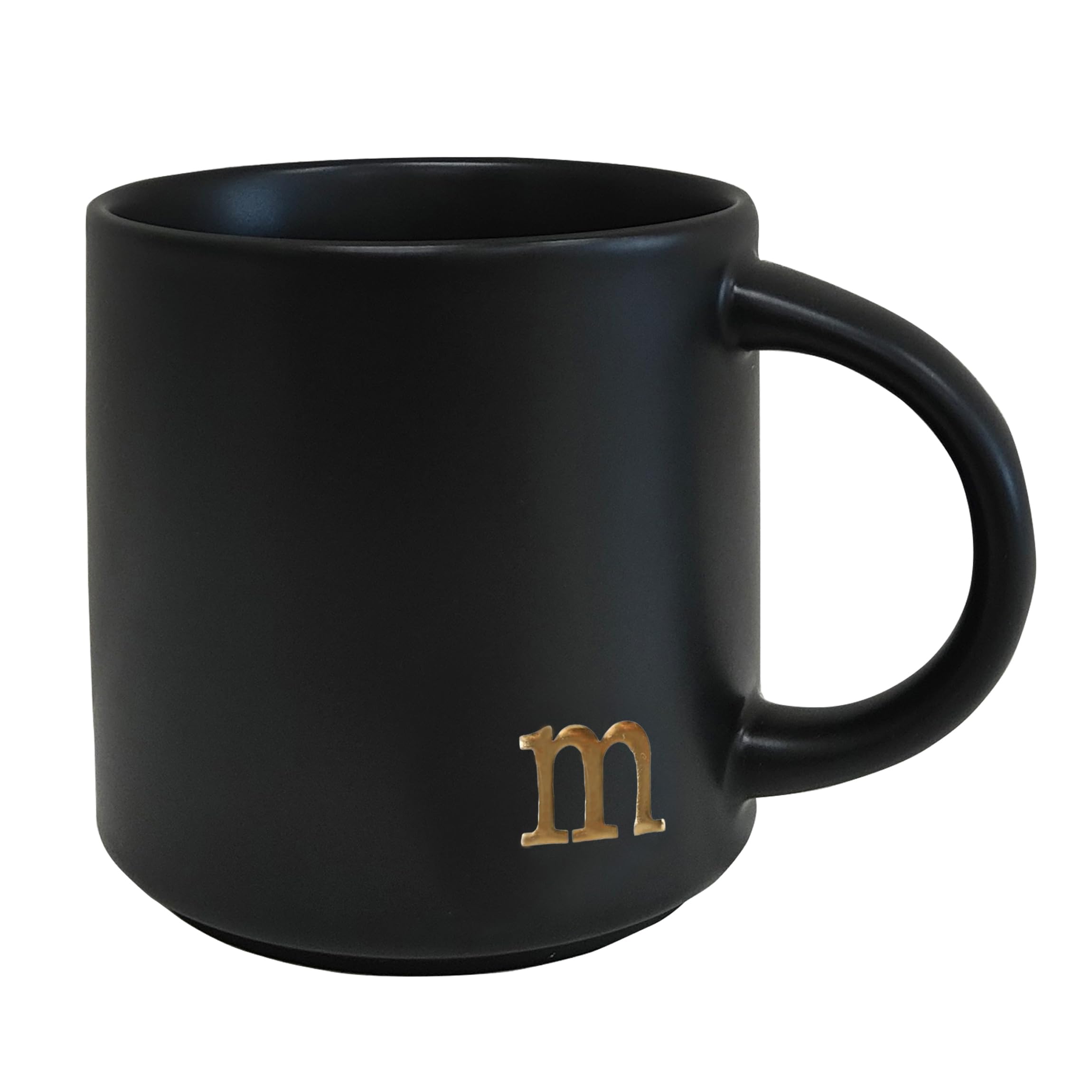 COLLECTIVE HOME - Black Monogram Ceramic Mugs, 15 oz Golden Initial Coffee Cups, Elegant Alphabet Tea Mugs, Personalized Halloween Mug with Gift Box, Perfect for Office and Home Décor (a)