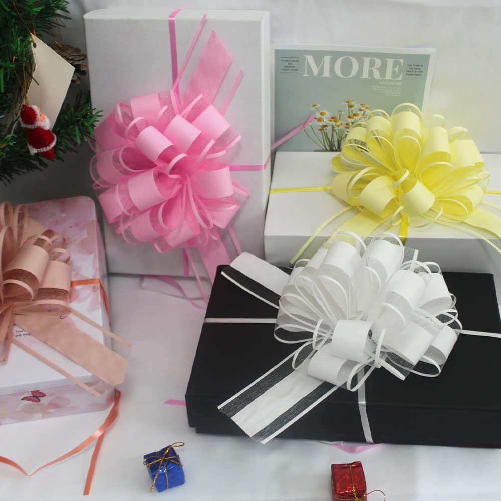 6 PCS Large Pull Bows,Bow for Gift Wrapping,6 inches,Christmas Party Birthday Gift Wedding Ribbon Bows for Wrapping Boxes or Flower Decorations, Valentine's Day Gift Decorations