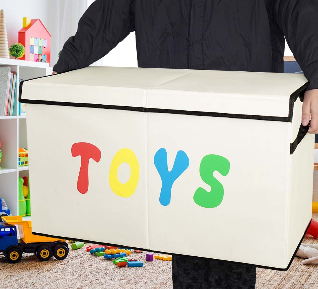 YOLOXO Toy Box Chest, Collapsible Sturdy Storage Bins with Lids, Extra Large Kids Toy Storage Organizer Boxes Bins Baskets for Kids, Boys, Girls, Nursery Room, Playroom, Closet (BLACK)