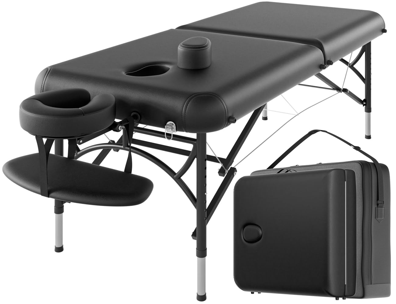 CLORIS 84" Professional Massage Table Portable Reinforced Wooden Leg 2 Folding Lightweight Spa Salon Tattoo Massage Bed Height Adjustable Hold Up to 1100LBS with Carrying Bag Black