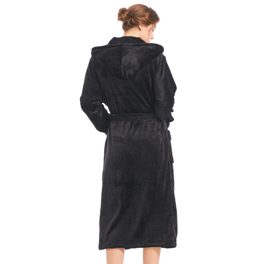 Inner Wish Women Hooded Plush Robe, Fleece Highly Absorbent Cozy Warm Bathrobe