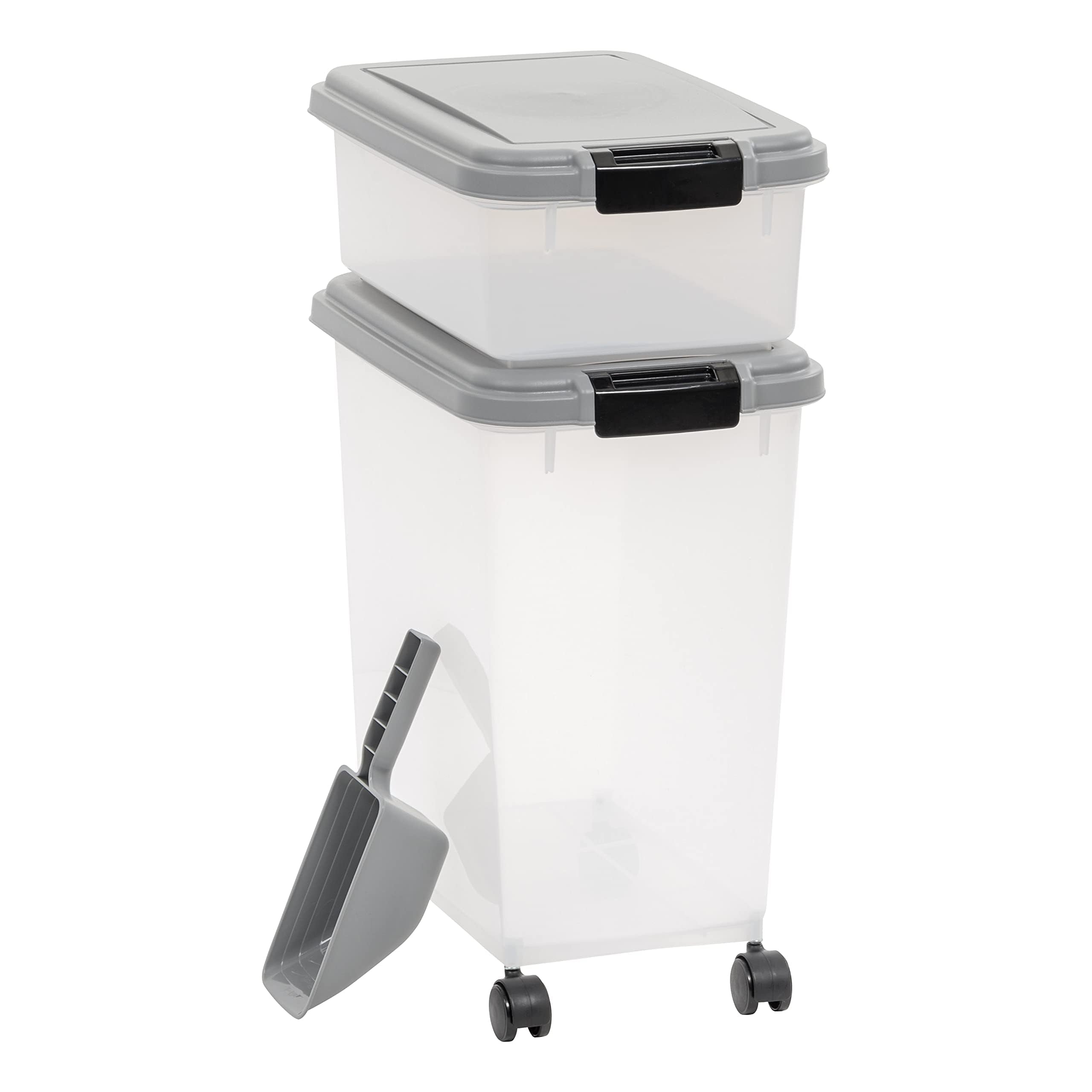 Amazon Basics 3-Piece Airtight Pet Food Storage Container Combo with Scoop, BPA Free, Removable Wheels, 33 QT + 12 QT