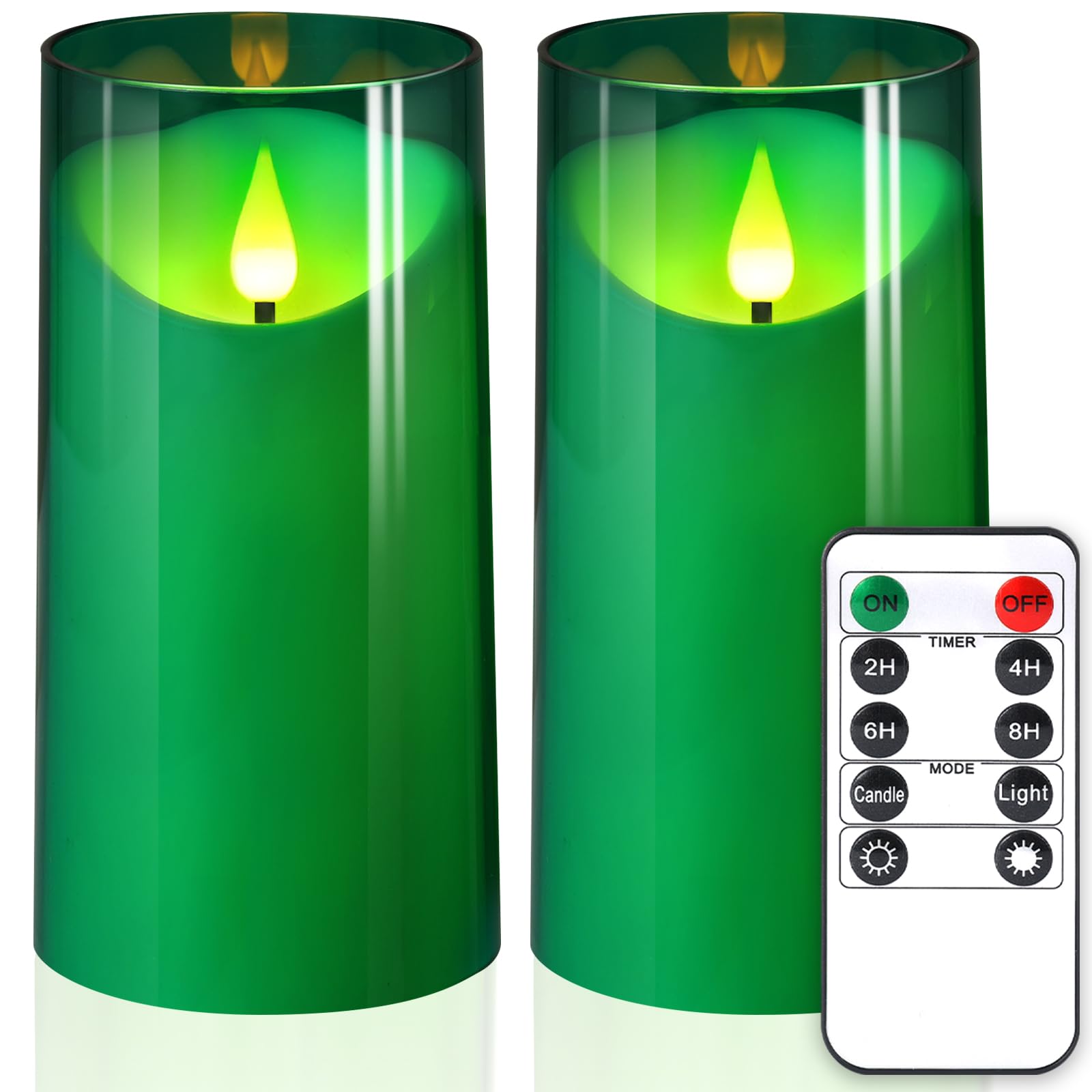 NURADA Flameless Candles with Remote Timer: 3D Wick Battery Operated Led Pillar Acrylic Fake Candle Set for Home Decoration Romantic Ambiance - Gold 2 Pack