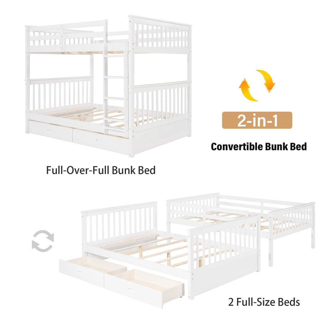 Merax Wood Bunk Bed with Two Drawers,Convertible Wood Bunk Bed with Ladders and Two Storage Drawers,Solid Wood Detachable Bed Frame with Ladders, Twin Over Full Size, Espresso