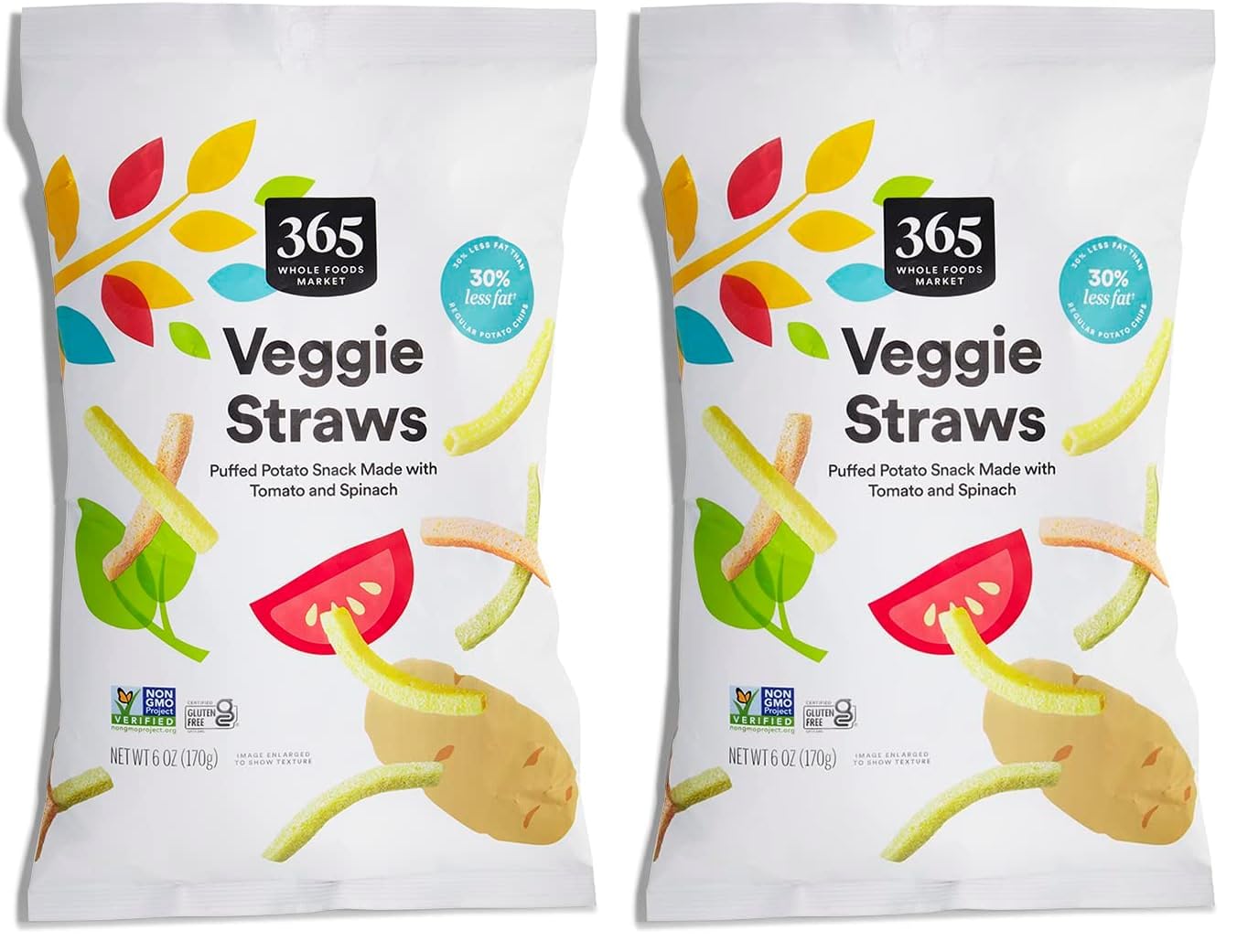 365 by Whole Foods Market, Veggie Straws, Made with Tomato and Spinach, Vegan, Gluten-Free, 6 Ounce