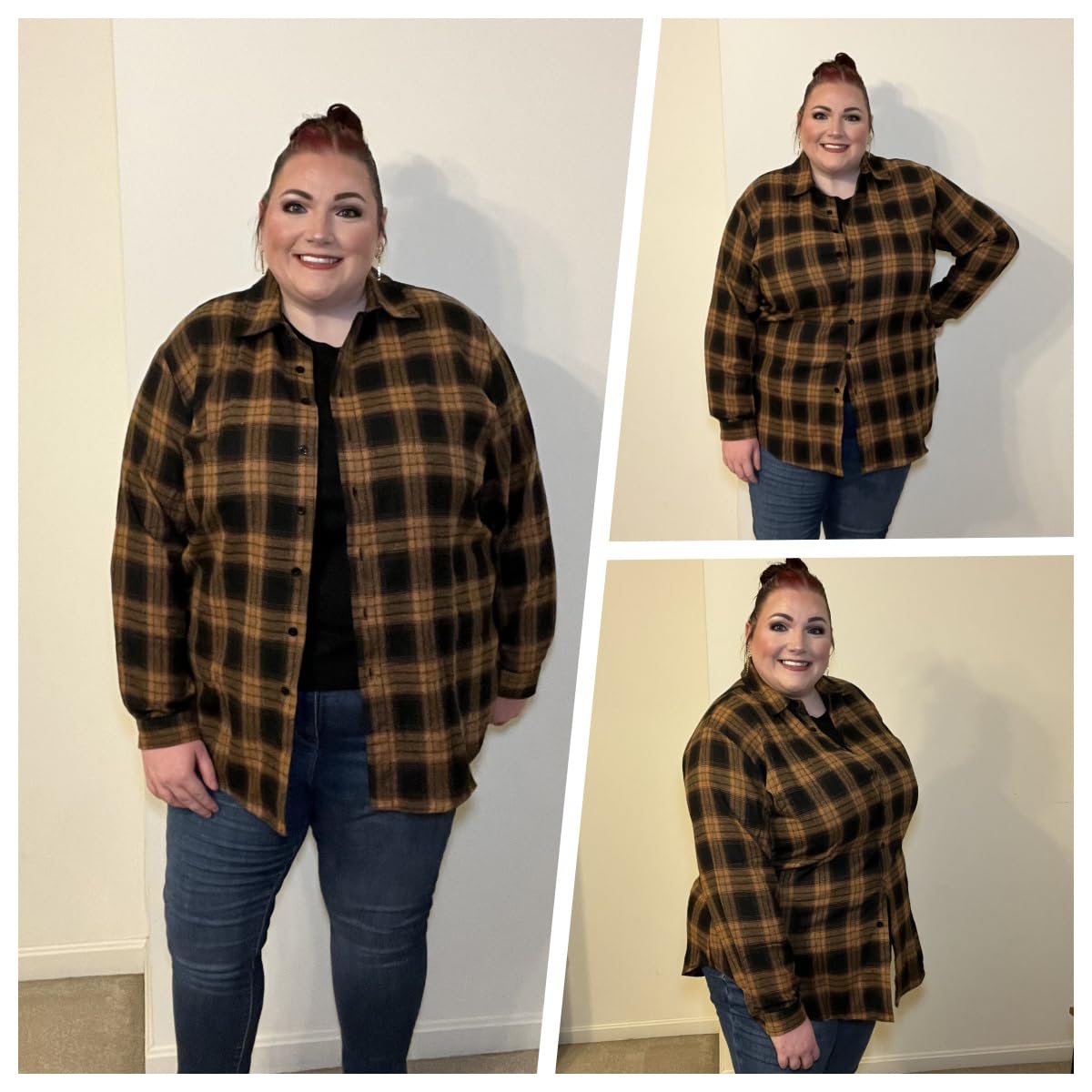 Zeagoo Womens Plus Size Flannel Shirts Plaid Shirts Long Sleeves Casual Button Down Collared Shacket Tops