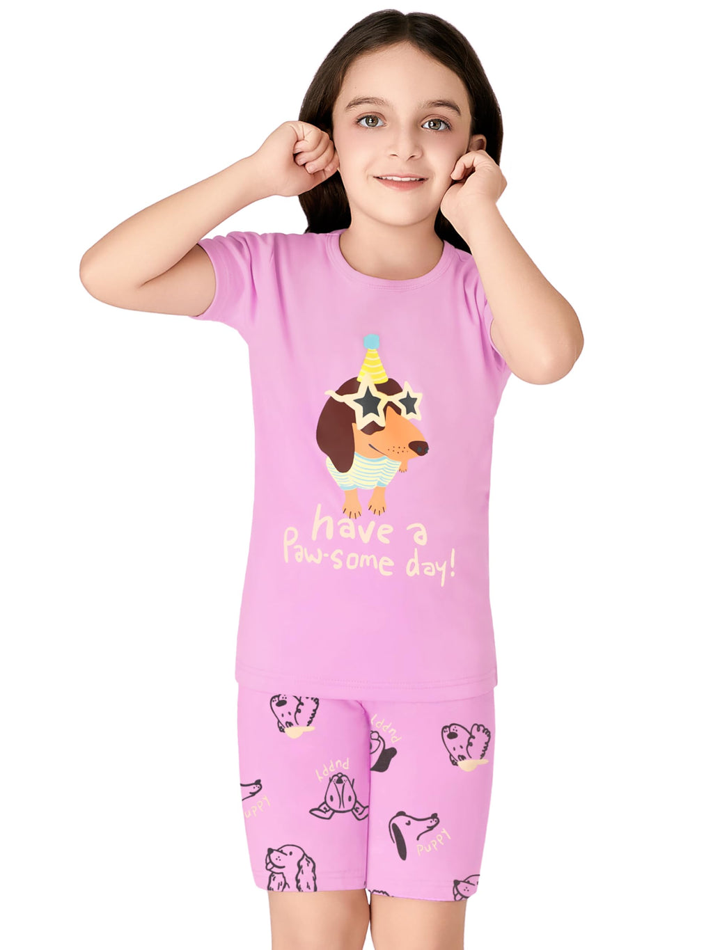 Topgal Little & Big Girls Cotton Knit Pajama 3-Piece Shorts Pants Summer PJ Set Size 4-14