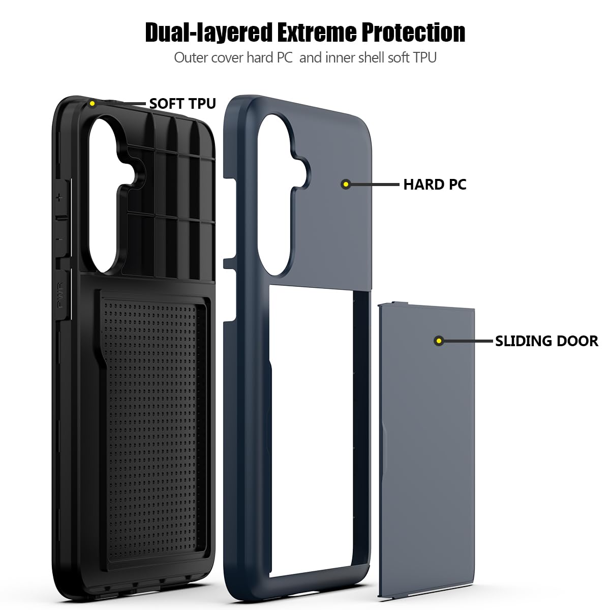 Nvollnoe for Samsung Galaxy S25 Case with Card Holder Dual Layer Heavy Duty Protective Case Hidden Card Slot Slim Wallet Cover for Samsung S25 6.2''(Black)
