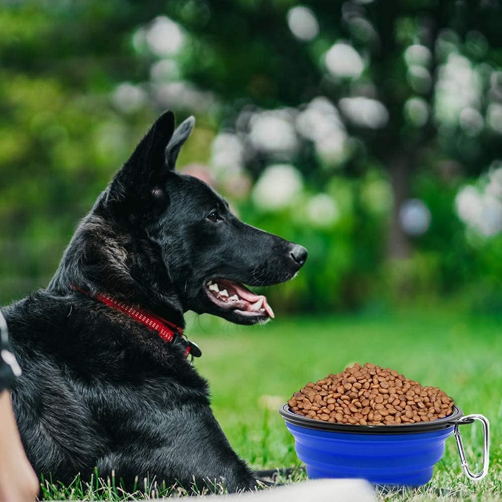 Dog Bowl Pet Collapsible Bowls, 2 Pack Collapsible Dog Water Bowls for Cats Dogs, Portable Pet Feeding Watering Dish for Walking Parking Traveling with 2 Carabiners (Small, Black & Pink)