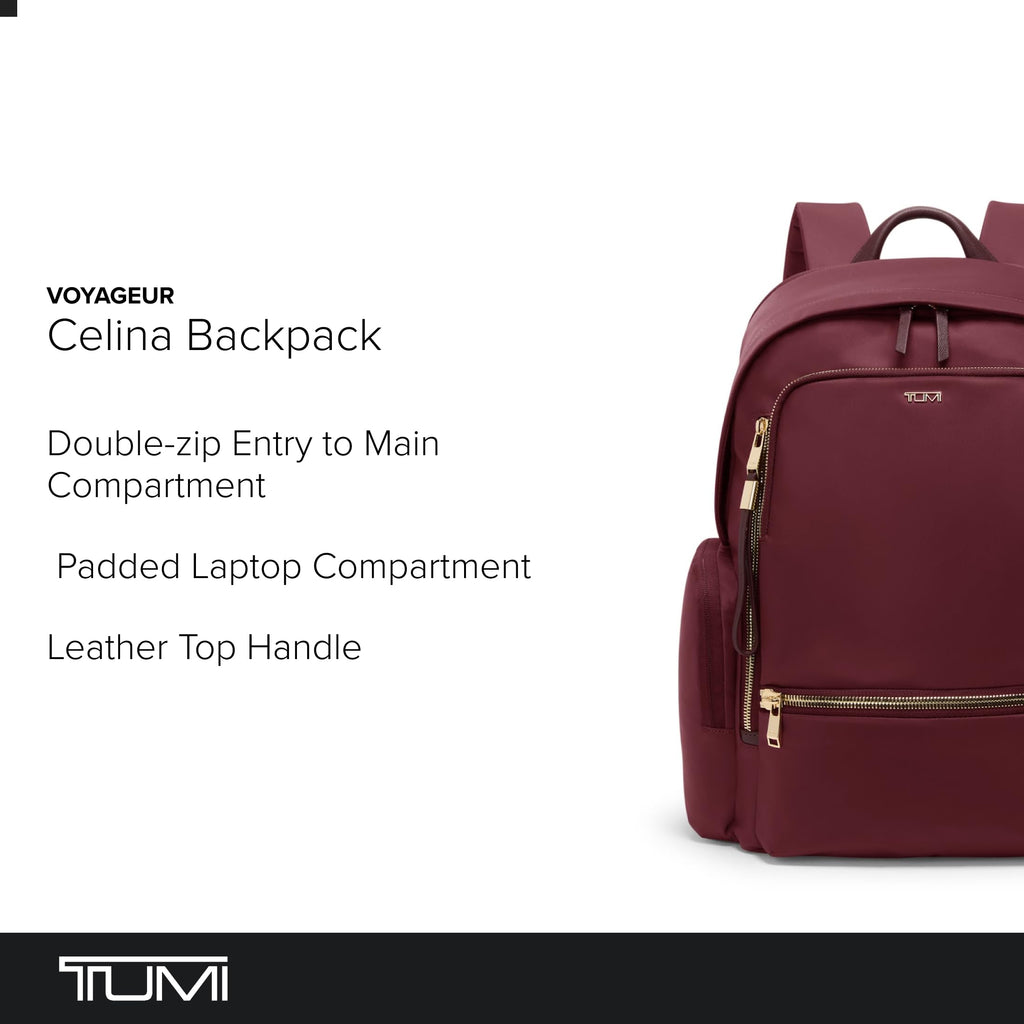 TUMI - Voyageur Celina Backpack - Women's Work and Travel Bag - 16.0" X 10.6" X 6.5" - Holds Up to 16" Laptop - Black & Gold Hardware