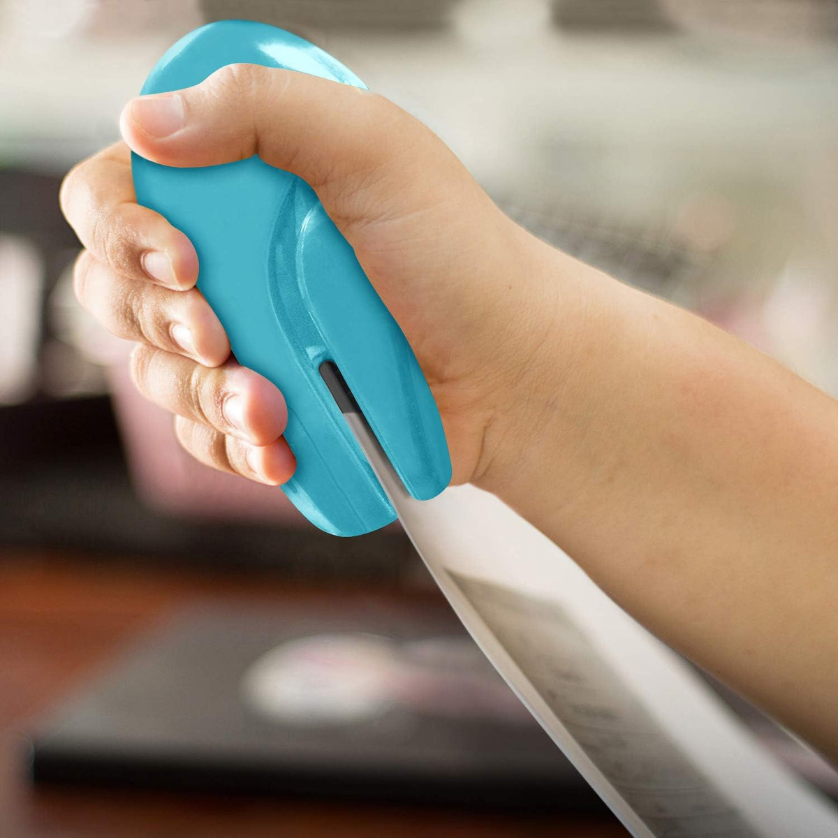 Plus Paper Clinch Compact Staple-Free Stapler, Blue Turquoise