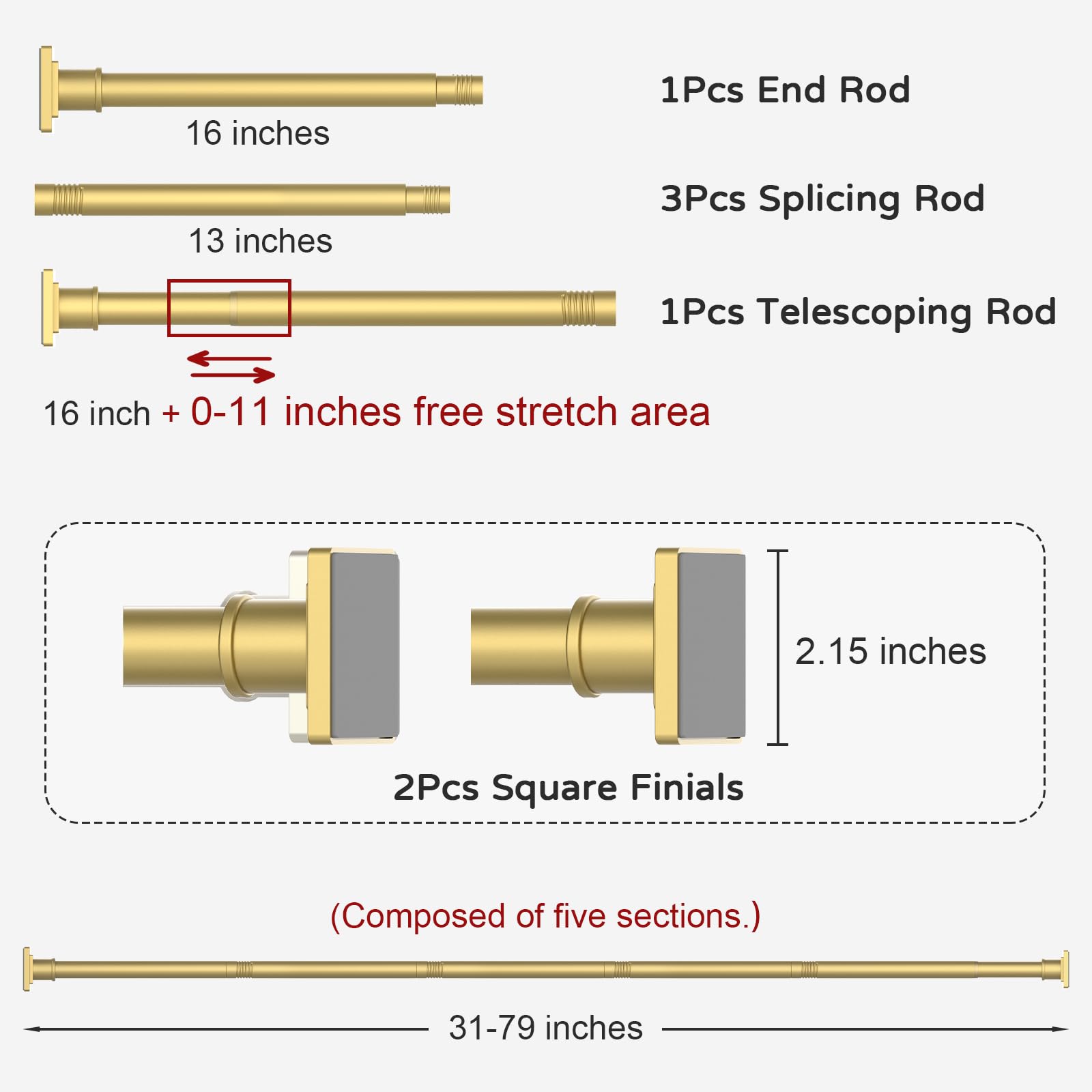 UIOSANRT Tension Shower Curtain Rod 31-55 Inches Non-Slip Shower Rod Tension Mounted No Drill Black Shower Curtain Rods Spring Tension Rod Adjustable Tension Curtain Rod for Windows Bathroom