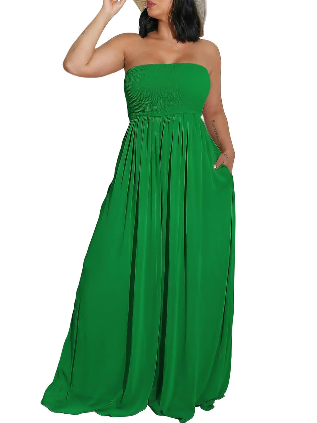Ophestin Women's Strapless Tube Wide Leg Jumpsuits Smocked Women Jumpsuits Dressy Casual Flowy One Piece Jumpsuits Rompers