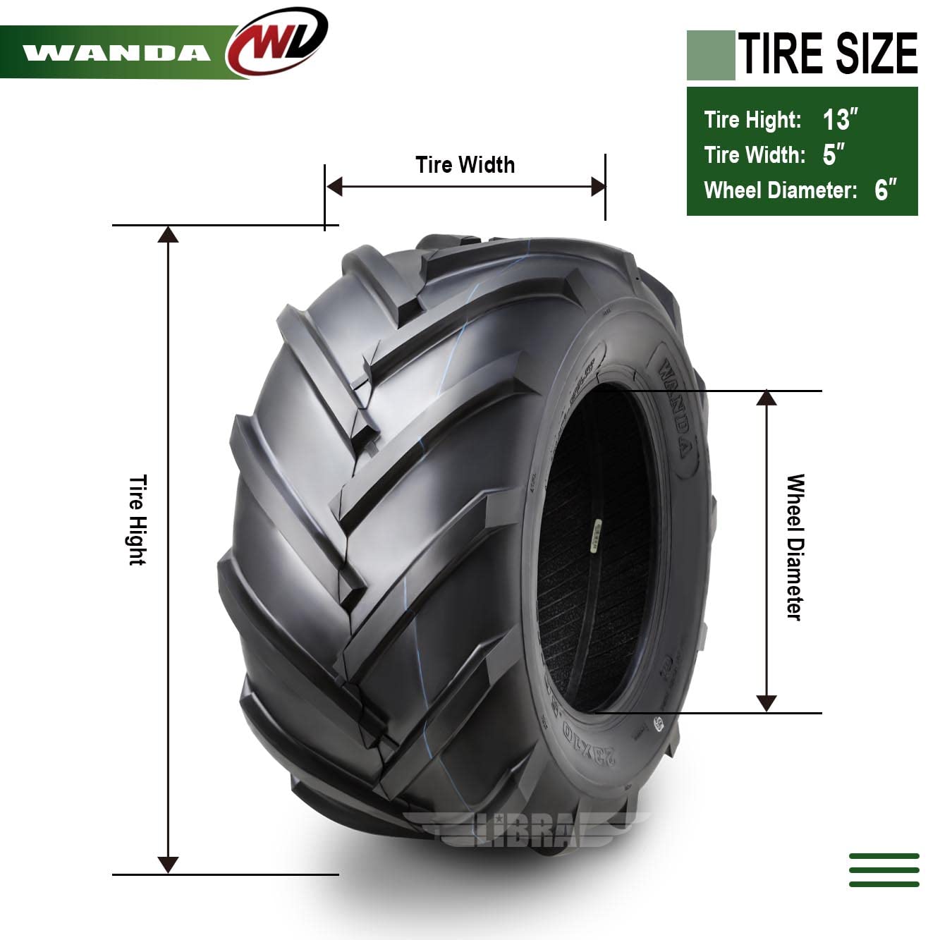 WANDA 11x4-5 Zero Turn Lawn Mower Utility Cart Turf Tire 11x4x5 11x4.00-5/4 Ply - 13204