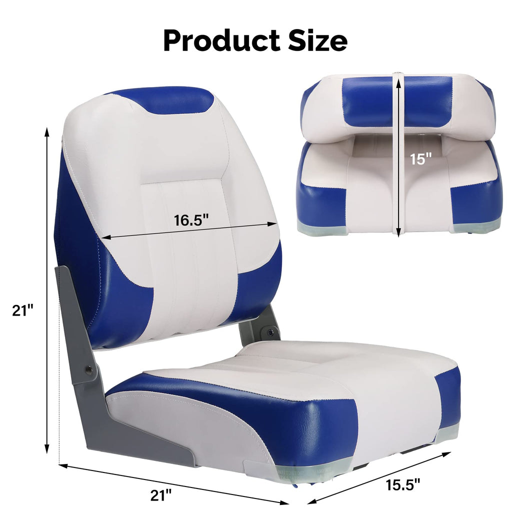 PEXMOR Boat Seats, Low/High Back, Folding, Waterproof, Captain Seat, 2 Packs (High Back-Blue & White)