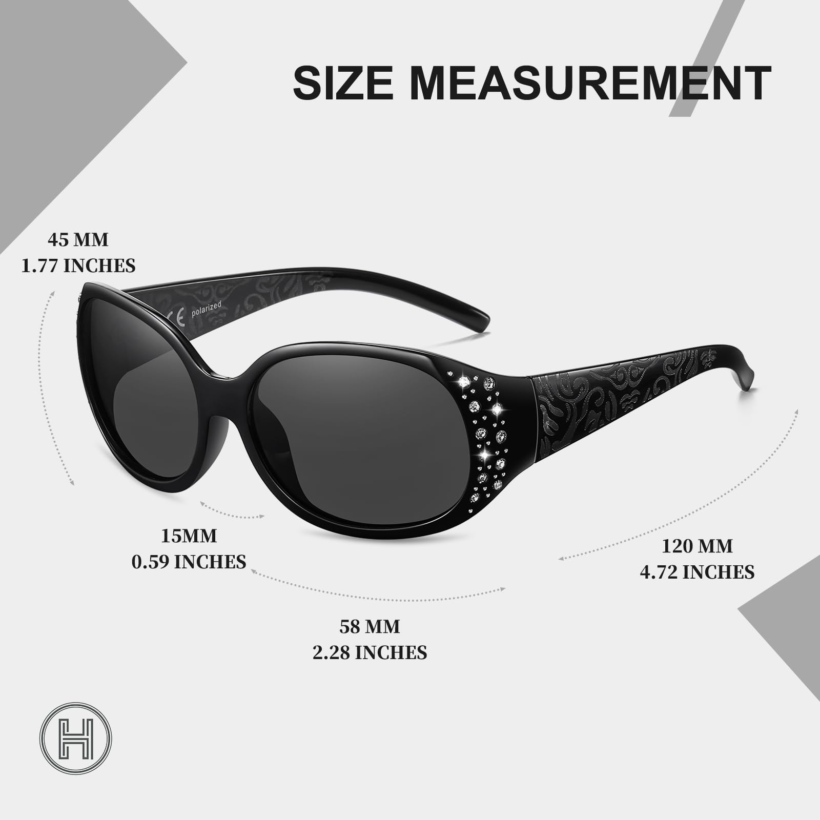 HAOLOTA Polarized Sunglasses for Women, Rhinestone Wrap Around Sunglasses with UV400 Protection