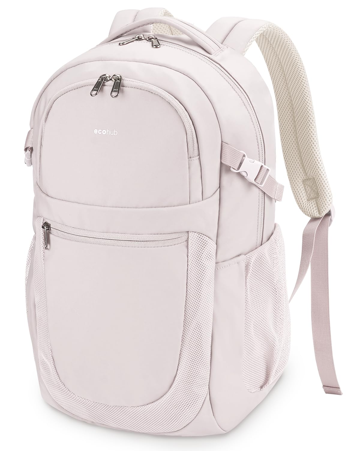 ECOHUB Travel Backpack for Women, 17.3 inch Suspended Laptop Backpack, Fashion Slim Water-Resistant College Computer Bookbag, 28L Personal Item Bag with 12 Pockets for Causal, Work, Beige