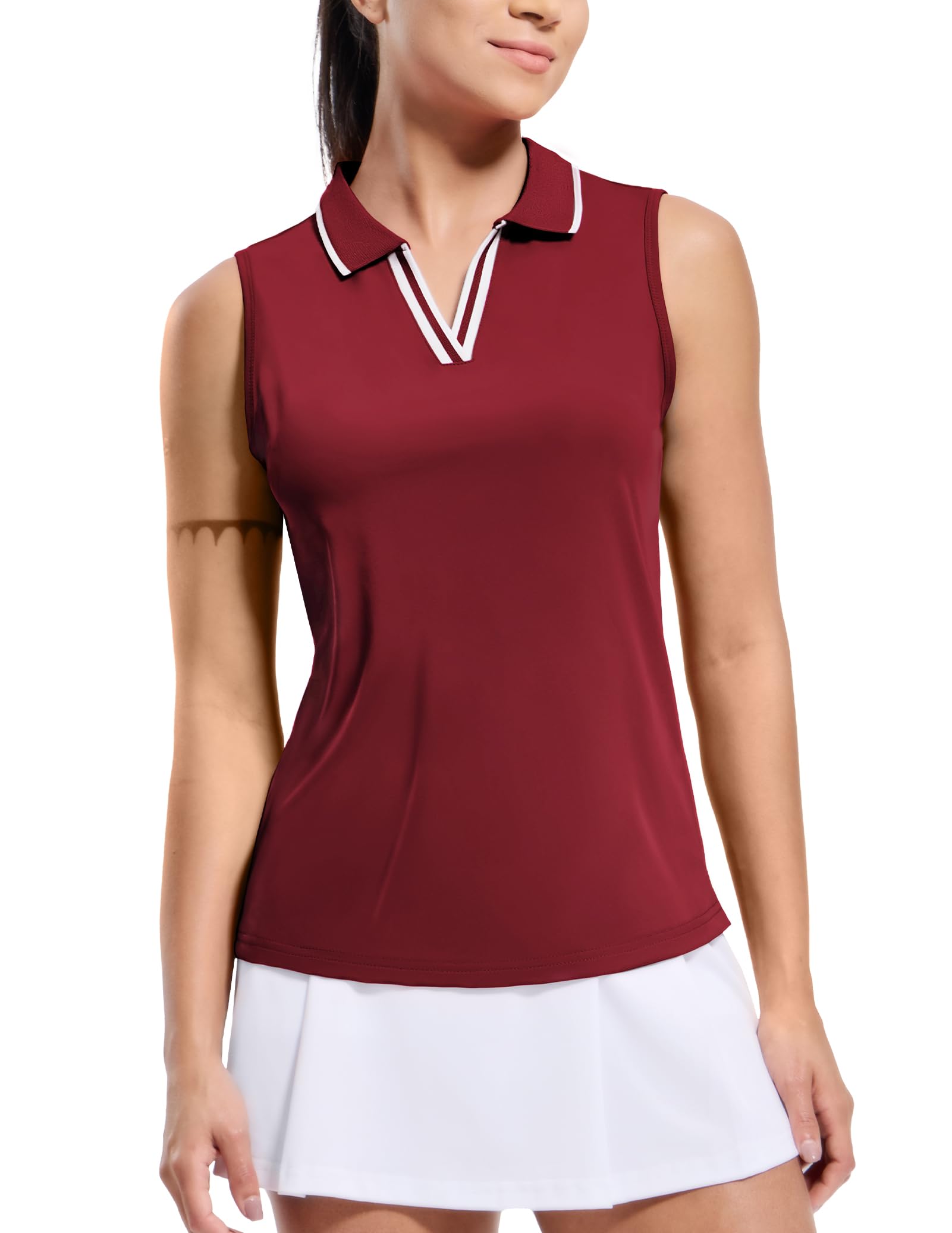 MIER Women's Sleeveless Golf Polo Shirts Dry Fit Collared Tank Tops V Neck Ribbed Athletic Tennis Shirt, Moisture Wicking