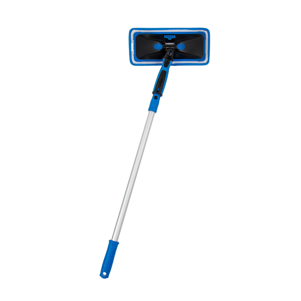 Unger Professional Indoor Window Cleaning Kit with 2' Pole — Swivel Head Pad Washer for Glass, Mirrors & Flat Surfaces, Streak-Free Results, 2 Reusable Microfiber Pads, Wet or Dry Use