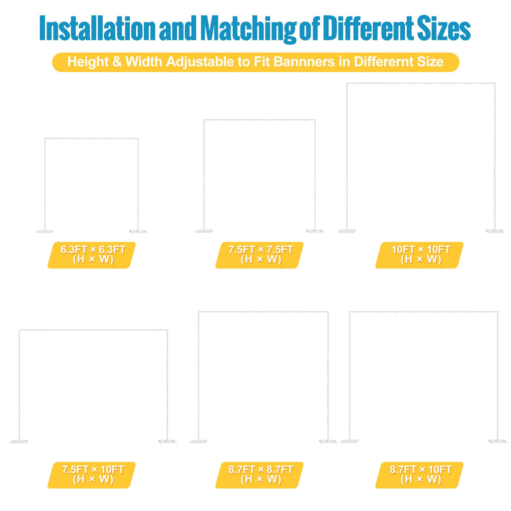 Fomcet 10FT x 10FT Backdrop Stand Heavy Duty with Base, Black Portable Adjustable Pipe and Drape Backdrop Stand Kit, Square Metal Arch Party Frame for Wedding Birthday Parties Banquet Decorations