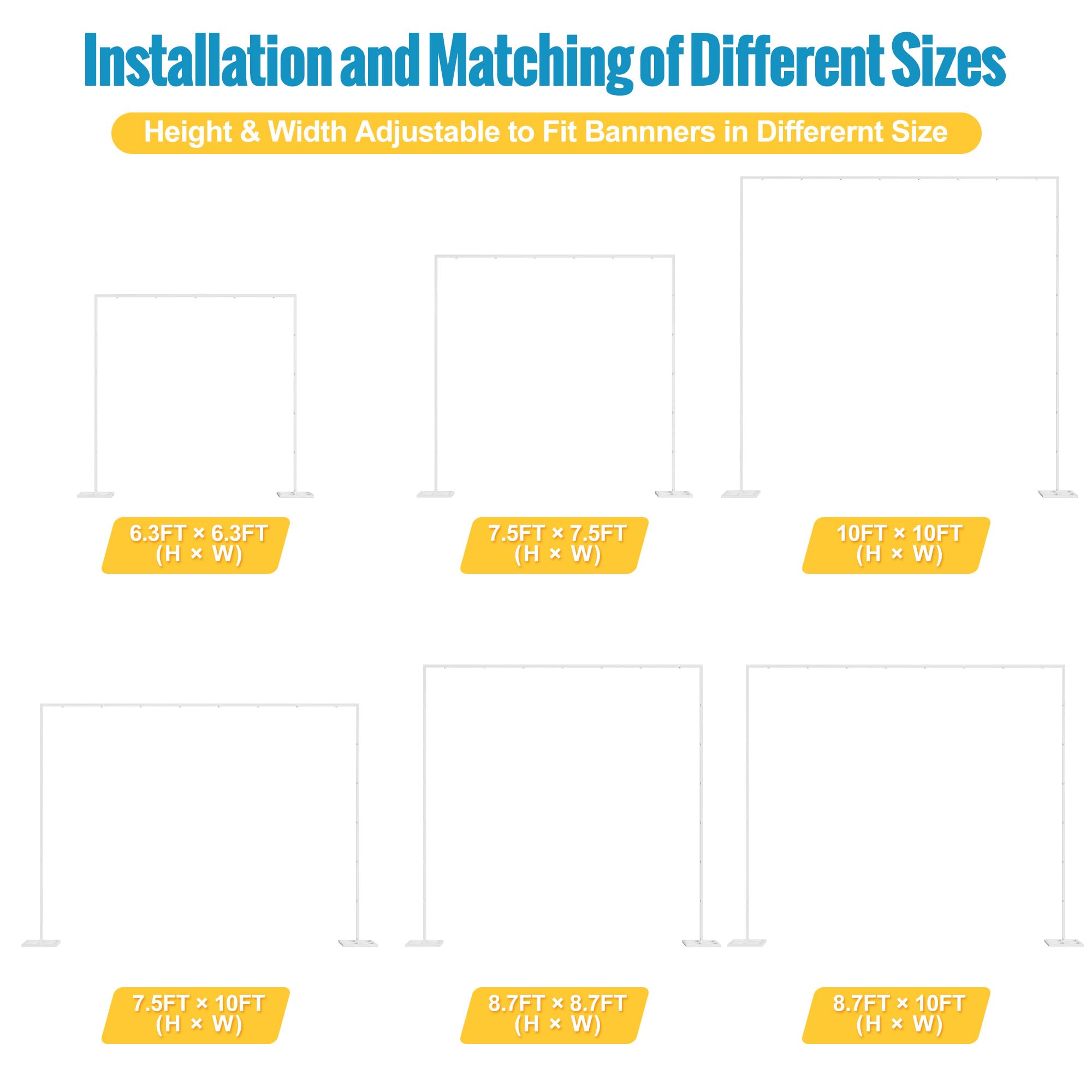 Fomcet 10FT x 10FT Backdrop Stand Heavy Duty with Base, Black Portable Adjustable Pipe and Drape Backdrop Stand Kit, Square Metal Arch Party Frame for Wedding Birthday Parties Banquet Decorations