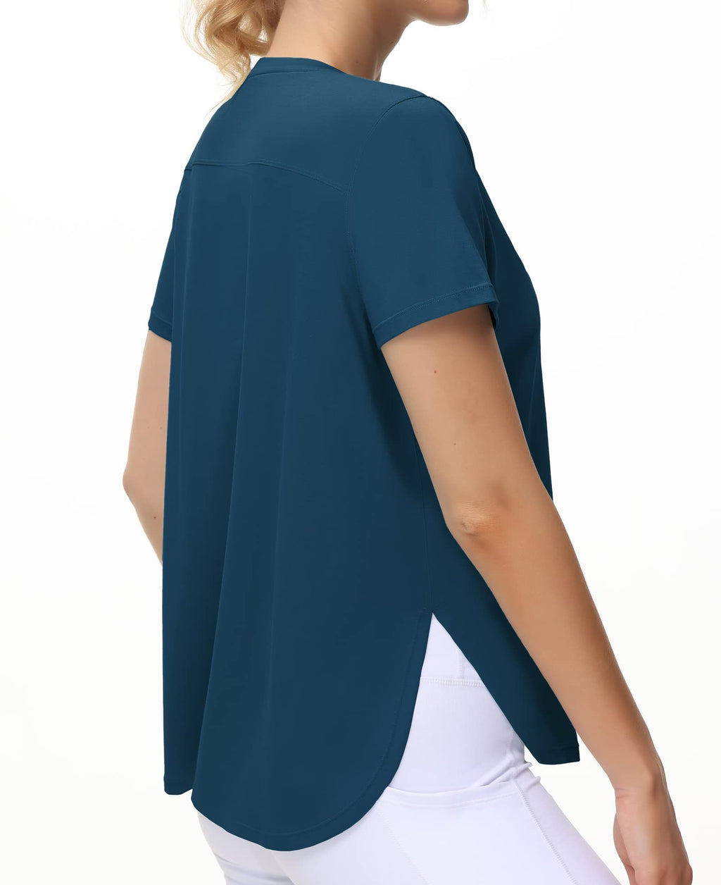 THE GYM PEOPLE Women's Workout T-Shirts Loose Fit Short Sleeve Cotton Running Basic Tee Tops with Split Hem