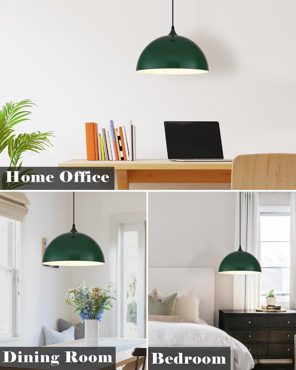 White Pendant Lights, 11.8 inch Pendant Lights Kitchen Island, Farmhouse Pendant Light Fixtures (White Inside), Industrial Pendant Lighting for Dining Room, Bedroom, Hallway (1 Pack)