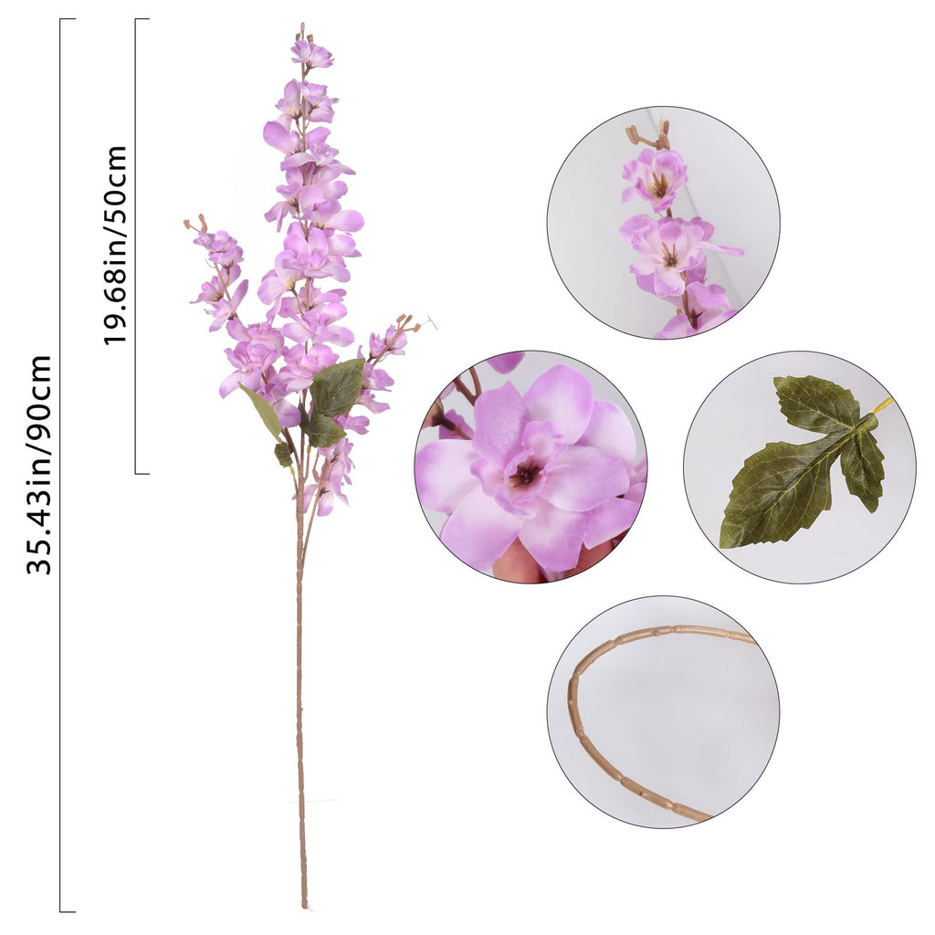 6PCS Blue Delphinium Artificial Flower Lifelike Silk Larkspur Flowers Plant 35.43" Long Stem Blossoms Fake Flowers for Tall Vase Floral Arrangements Home Table Wedding Decor(Blue)