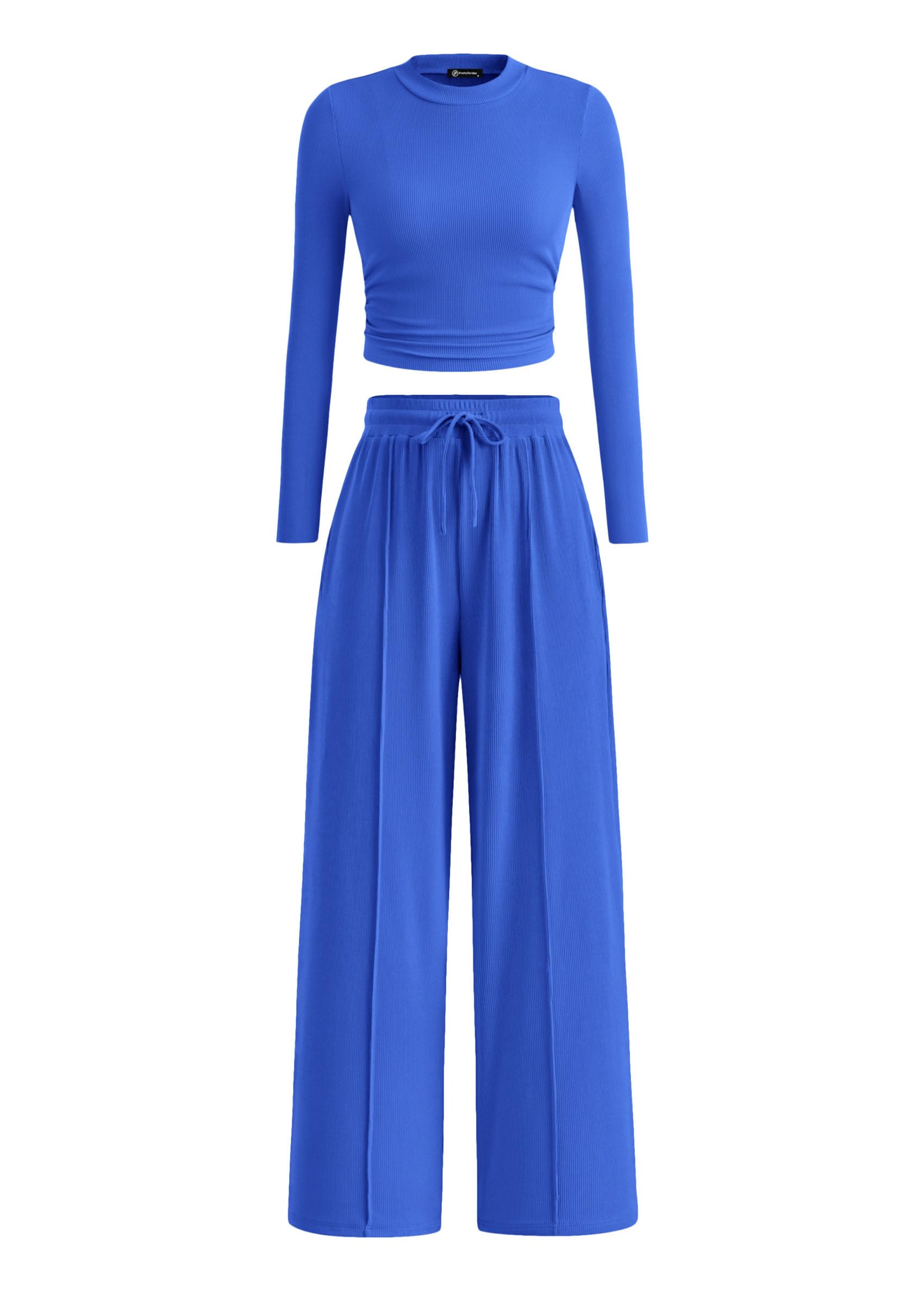 PRETTYGARDEN Women's 2 Piece Sets 2026 Fall Long Sleeve Crop Tops Wide Leg Pants Matching Outfit Tracksuits Spring Clothes