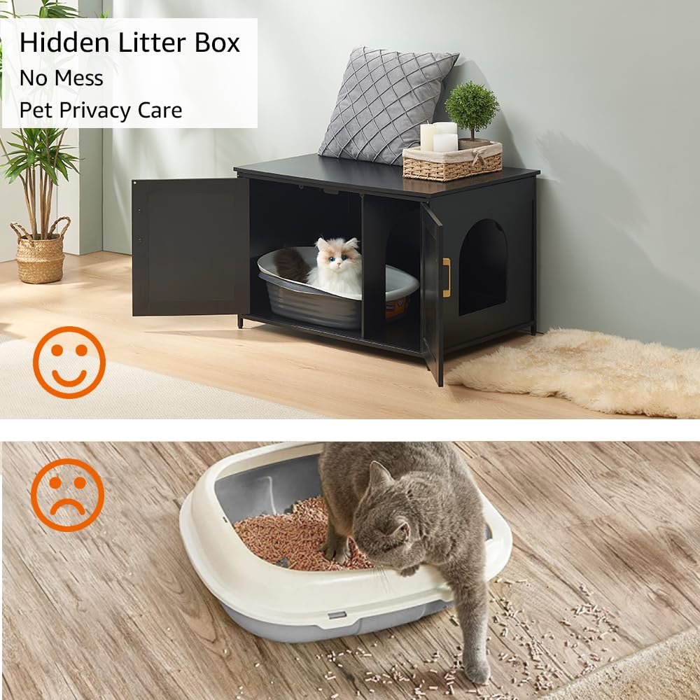 unipaws Extra Large Cat Litter Box Enclosure for Self-Cleaning & Automatic Litter Boxes, Tall Cabinet with Charging Station, Wooden Dog Proof Hidden Cat House for Top Entry Litter Box