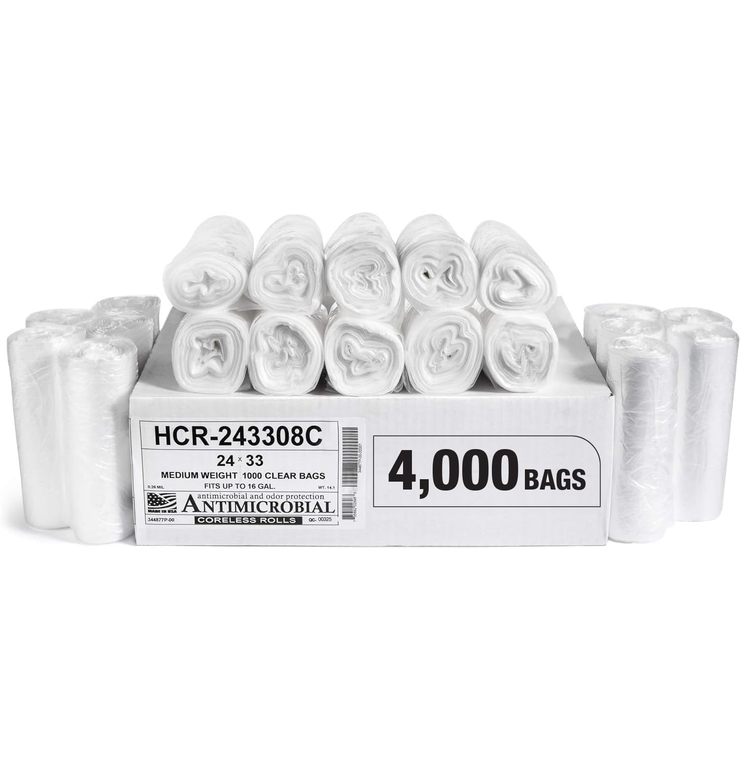 Aluf Plastics High Density Trash Bags, 10 Gallon, 4000 Count, 6 Micron (eq), 24" x 24", Black, for Bathroom, Office, Industrial, Commercial, Janitorial, Municipal, Recycling