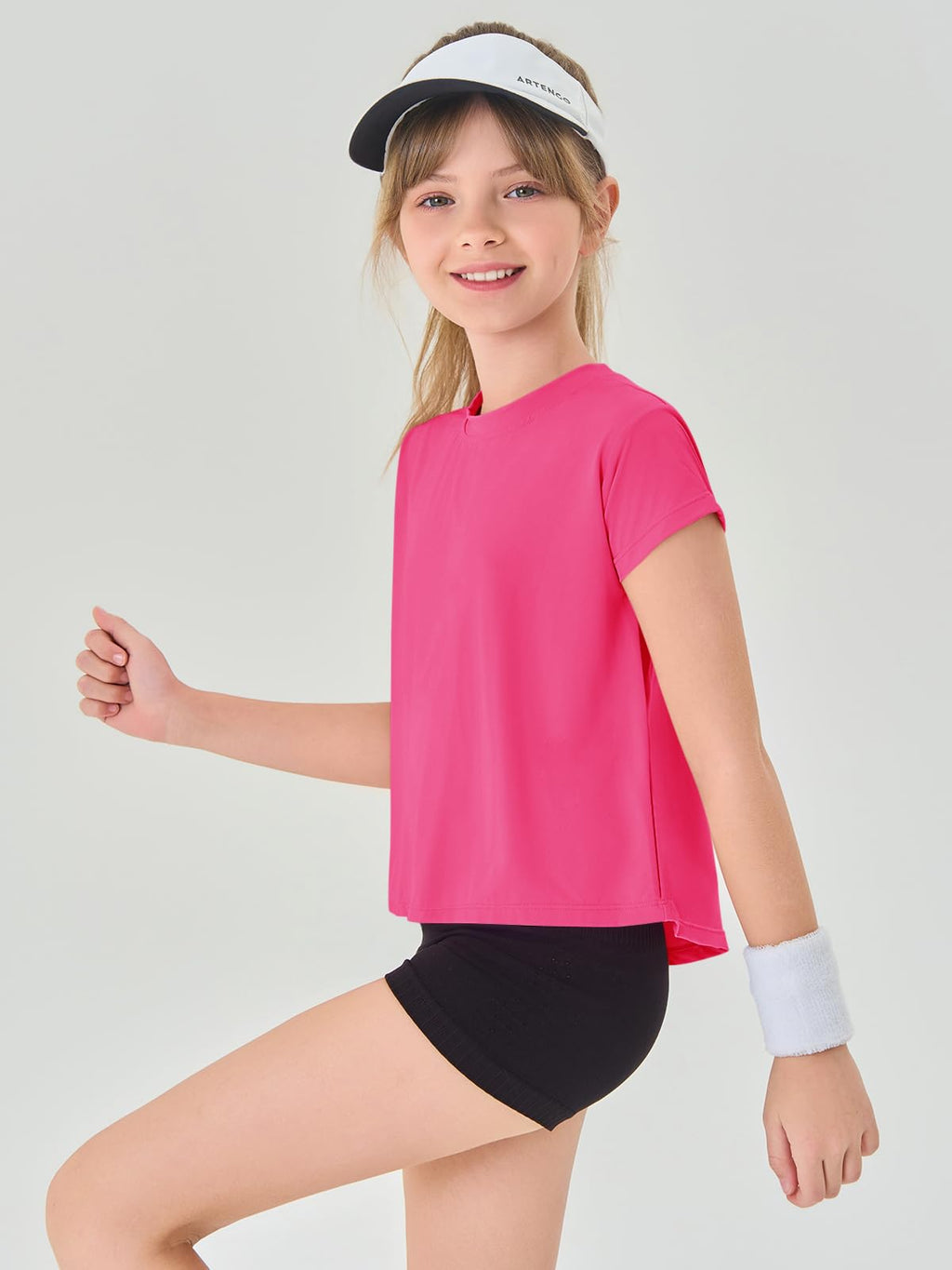 Haloumoning Girls Loose Athletic Shirts Short Sleeve Crop Tops Kids Quick Dry Gym Yoga Tees 5-14 Years