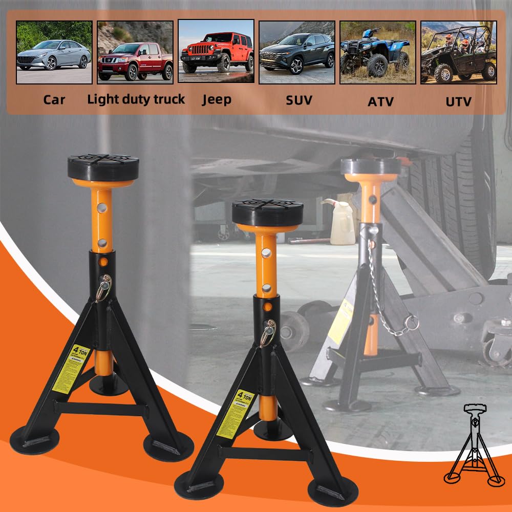 BESTOOL Heavy Duty Jack Stand，Low Profile Car Jack Stand with Security Locking Pins-4ton (8000Ibs) Capacity, 2 Pack