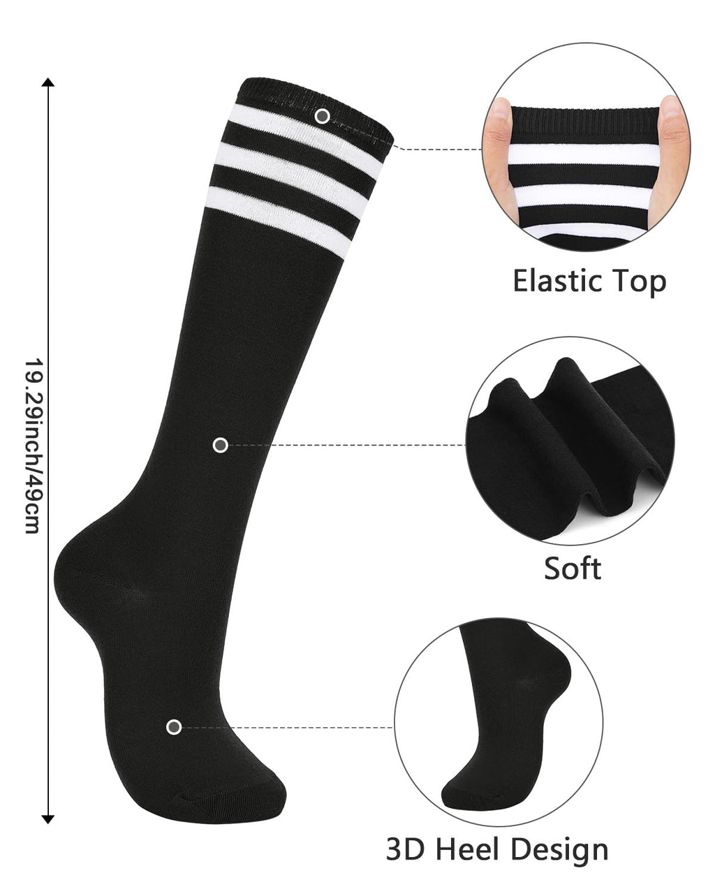 Century Star Knee High Striped Socks for Women - Long Thin Tube Sports Thigh High Socks Tall Stockings
