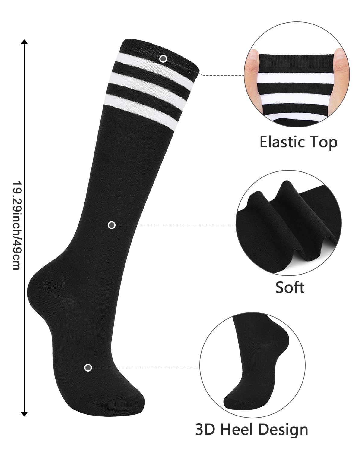 Century Star Knee High Striped Socks for Women - Long Thin Tube Sports Thigh High Socks Tall Stockings