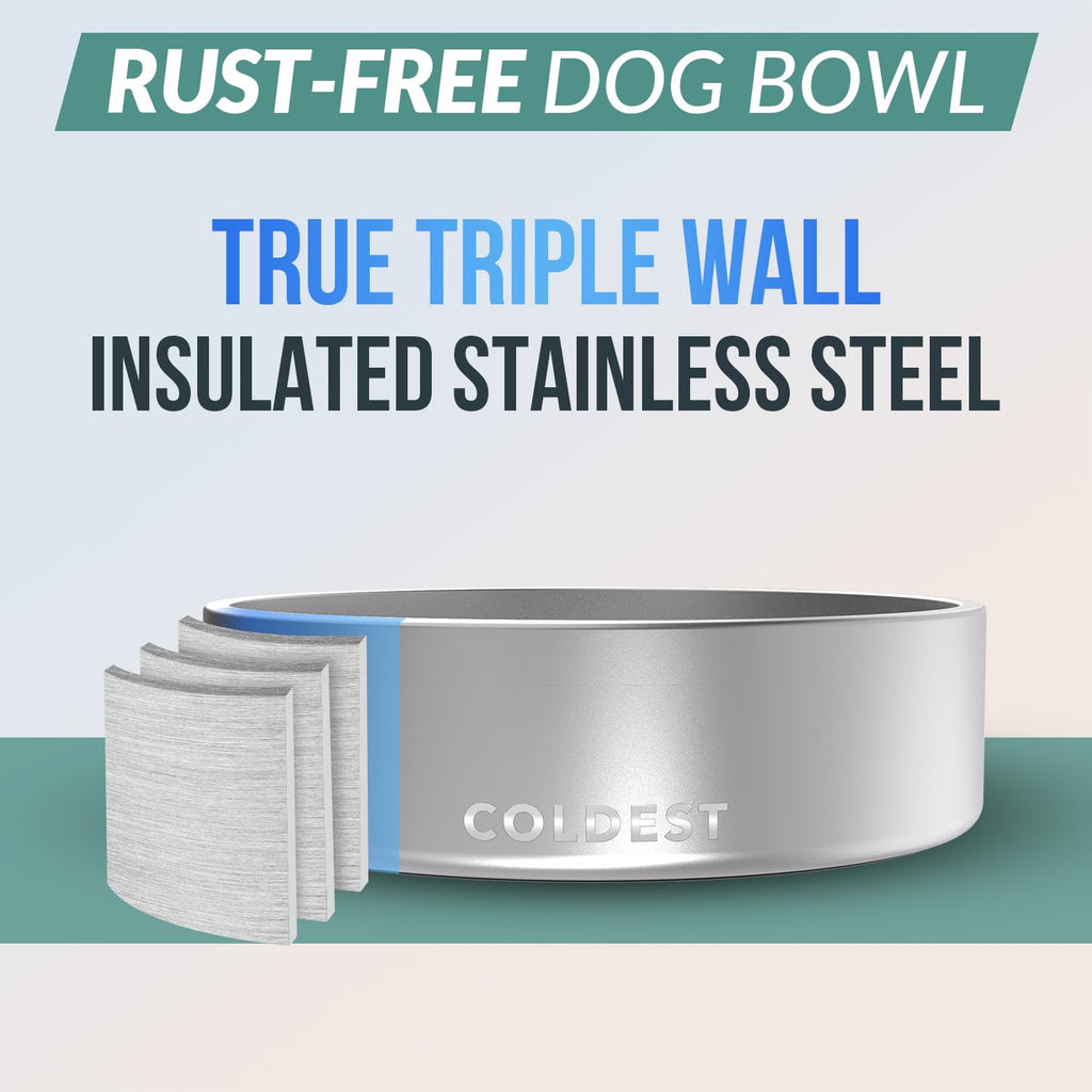 Coldest Dog Bowl - Anti Rust Metal, Non Slip, 3 Layers Insulated Stainless Steel Dog Bowls - Spill Proof & Heavy Duty - Water Bowl for Dogs, Cats & Pets, Dish Washer Safe (21 oz, Mars Red Glitter)