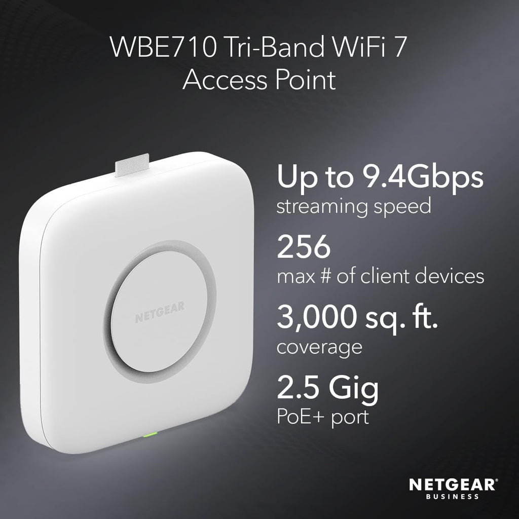 NETGEAR Cloud Managed Wireless Multi-Gig Access Point (WBE710) - WiFi 7 Tri-Band BE9400 Speed | Mesh | MU-MIMO | 802.11be | Optional Insight Remote Management | PoE+ | Power Adapter not Included