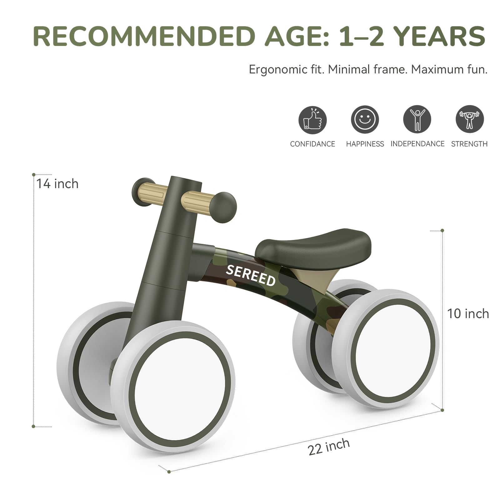 SEREED Baby Balance Bike for 1 Year Old Boys Girls 12-24 Month Toddler Balance Bike, 4 Wheels Toddler First Bike, First Birthday Gifts
