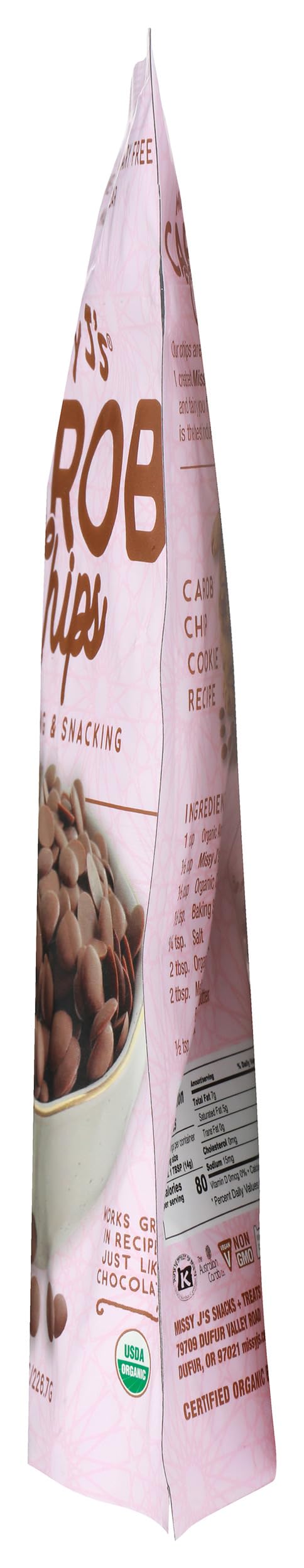 Missy J's Organic Carob Chips 8 Ounce 1 Pack | Carob Made w/Coconut Sugar, Vegan and Gluten-Free | Healthy Caffeine Free Substitute for Chocolate, Perfect for Snacks and Treats