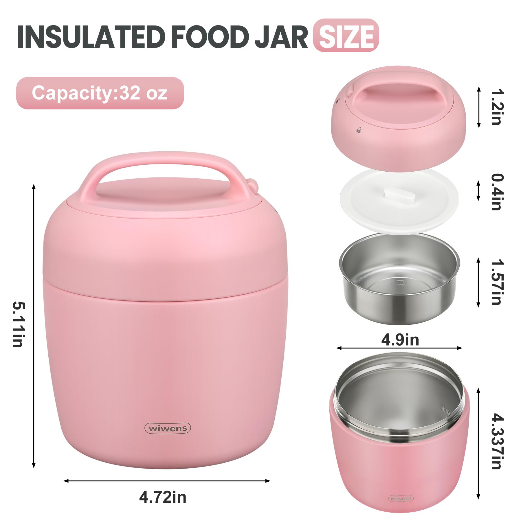 wiwens Thermo Food Jar for Hot Food Adults 32OZ Soup Thermo Lunch Containers Wide Mouth Vacuum Insulated Stainless Steel Leakproof Bento Box with Spoon (Beige)