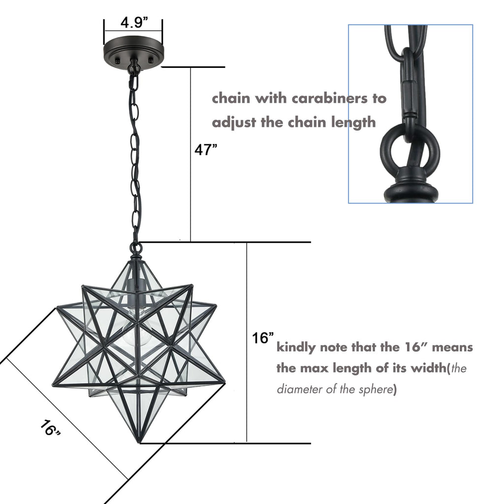 14'' Moravian Star Pendant Light Seeded Glass Star Lights with Adjustable Hanging Chain Light for Kitchen Bedroom Dining-Dimmable