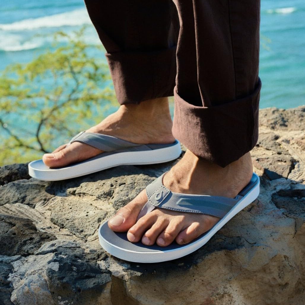 OluKai Leeward Men's Beach Sandals, Quick-Dry Flip Flop Slides, Water Friendly Versatility & Wet Grip Traction, Comfort Fit & Arch Support