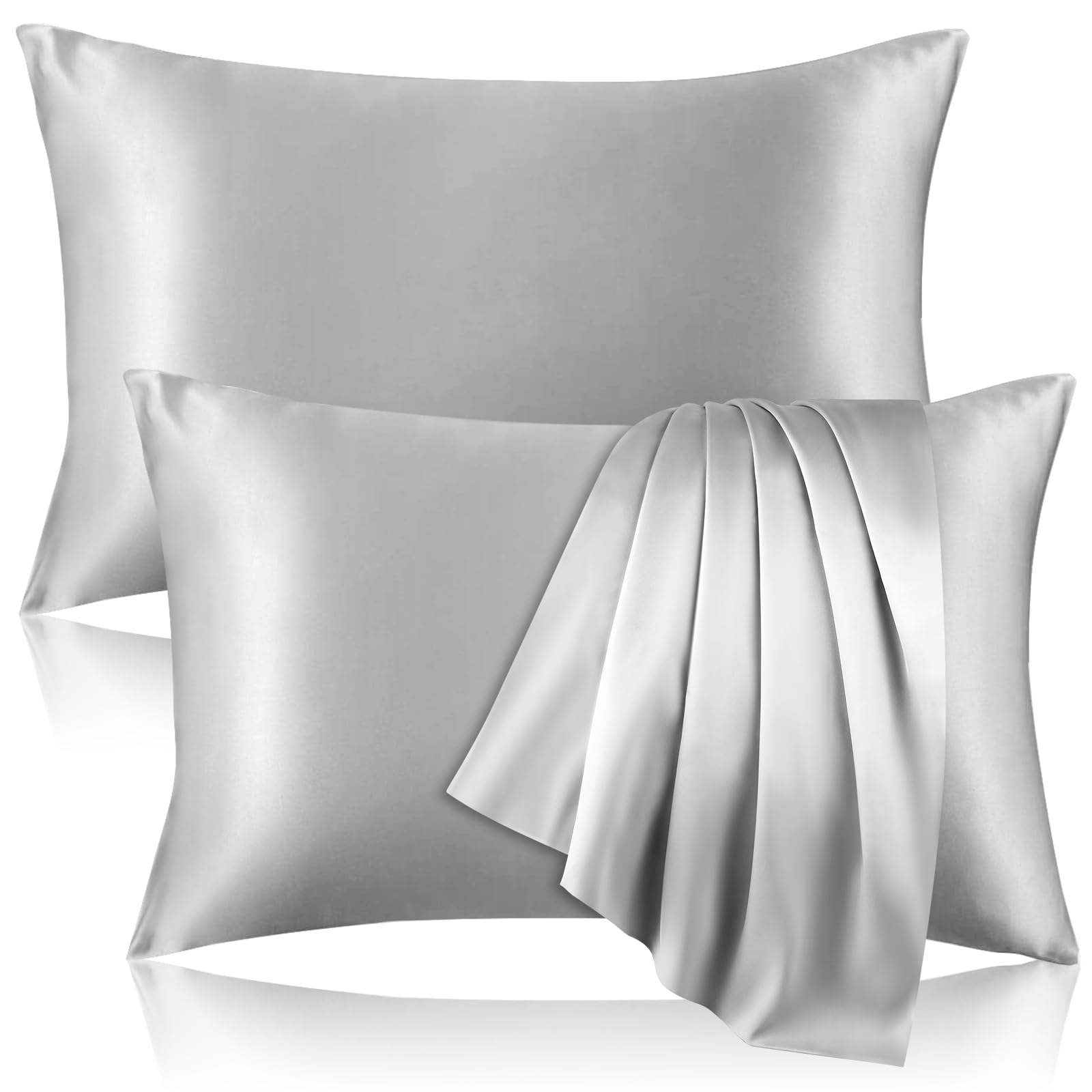 2 Pack 100% Pure Silk Pillowcase for Hair and Skin, Both Sides Mulberry Silk Pillowcases with Hidden Zipper, Cooling Pillowcase 19 Momme, 600 Thread Silk Pillow Cases Standard Size, Apricot