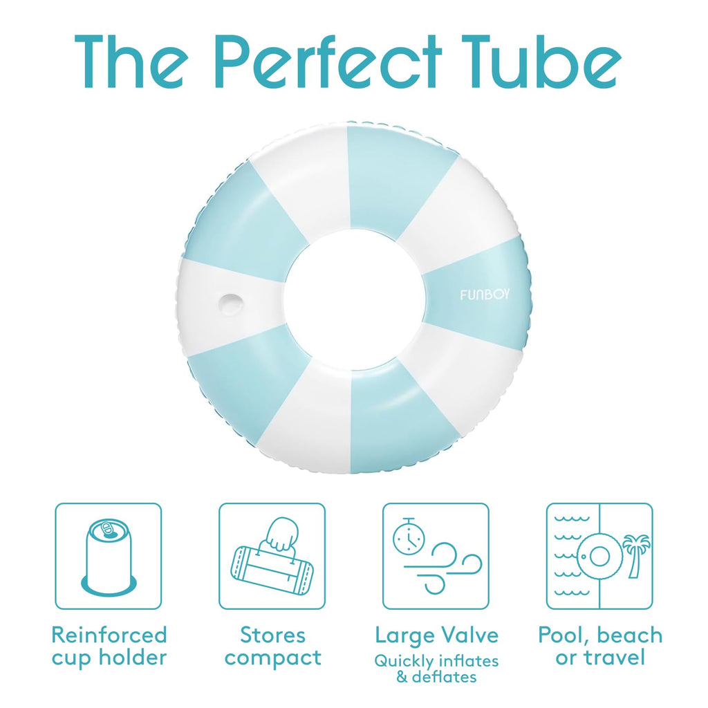 FUNBOY Giant Vintage Stripe Inflatable Tube Pool Float with Cup Holder 48" Large Pool Float for Adults Inner Tube Swimming Pool Toys Swim Rings Pool Lounger Float for Pool Party & Summer