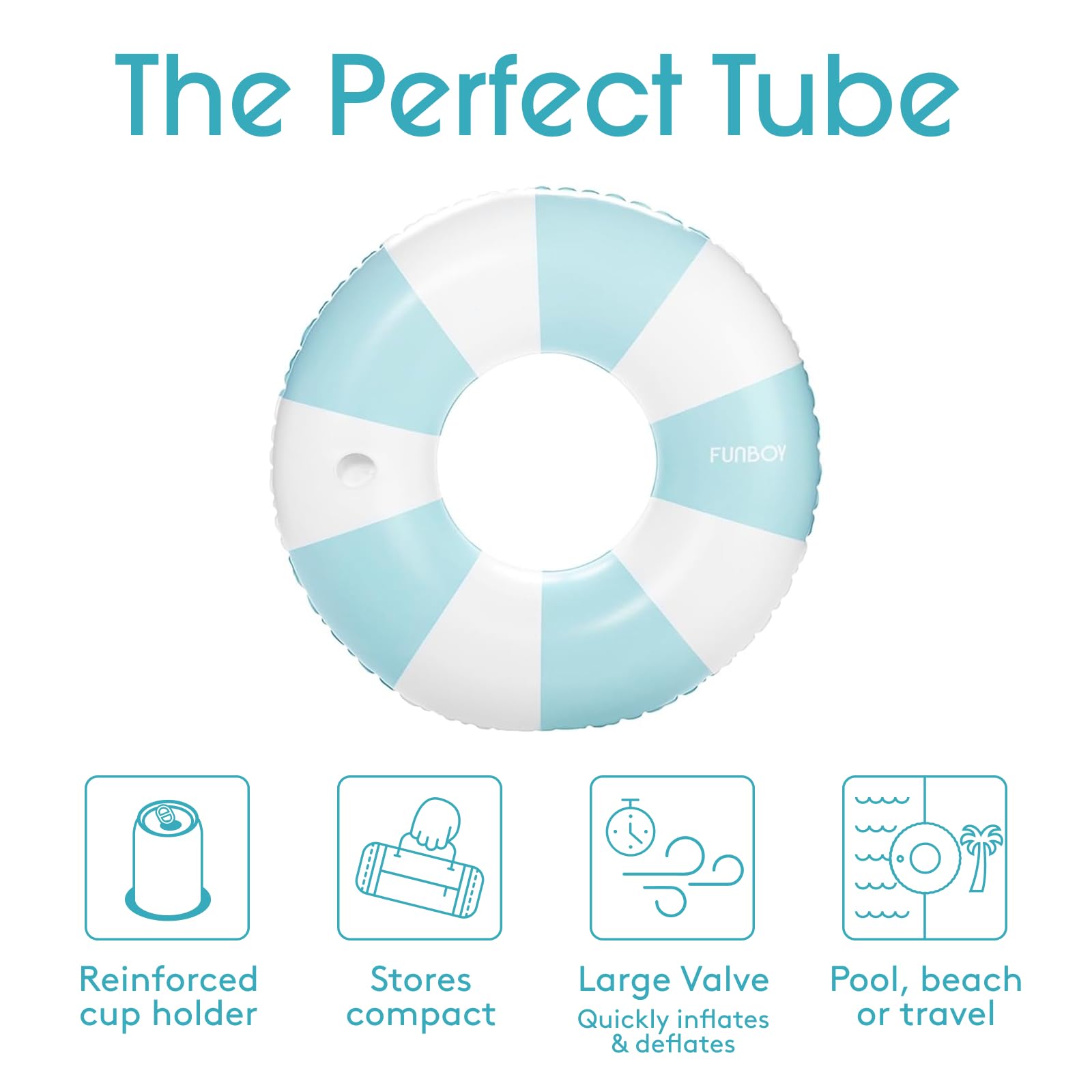 FUNBOY Giant Vintage Stripe Inflatable Tube Pool Float with Cup Holder 48" Large Pool Float for Adults Inner Tube Swimming Pool Toys Swim Rings Pool Lounger Float for Pool Party & Summer